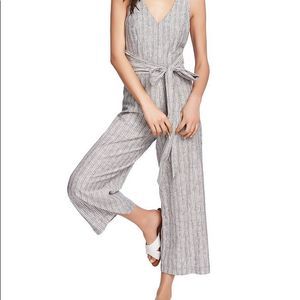 1. State Sleeveless Black Stripe Cropped Jumpsuit